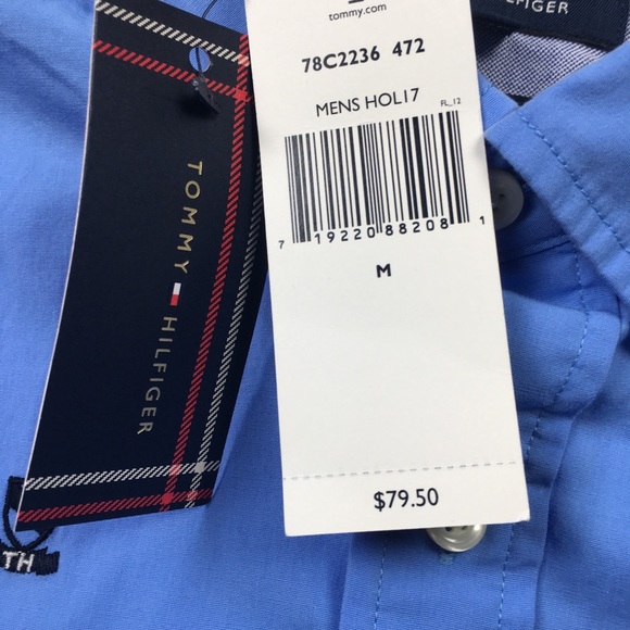 Tommy Hilfiger Blue Dress Shirt Button TH Logo A55 - Picture 5 of 5